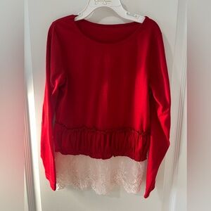 KIDS Elegant Red Lace Hem Top